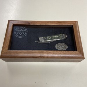 CASE XX #15031 U S ARMY COMMEMORATIVE RUSSLOCK SMOOTH NATURAL BONE WOOD BOX#127