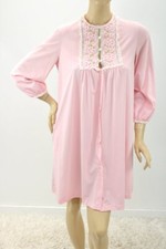 Vintage Artemis Robe House Coat Peignoir M Pink Embroidered Flowers