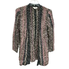 Simply Noelle S  Fuzzy Nubby pink Grey Black Open Long Cardigan Sleeve Sweater