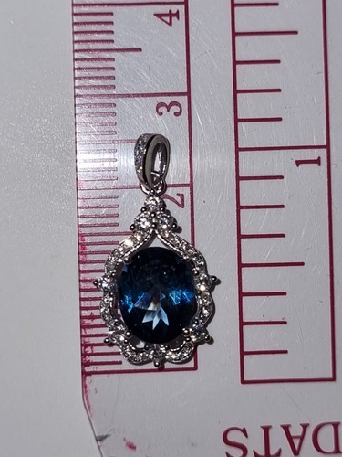 London Blue Topaz And Cubic Zirconia Pendant In Sterling Silver - Picture 7 of 8