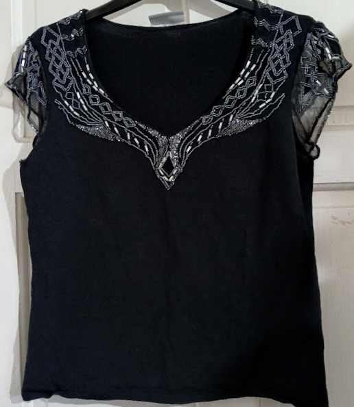 Wallis Ladies Top Beaded Black Size 14 UK
