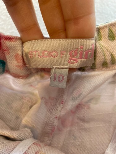 Studio F Girl Pants Girls Size 10 Pink Floral Elastic Waist Button Regular Fit - Picture 9 of 11