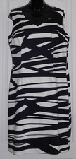 NINE WEST NAVY & WHITE STRIPED S/L LINED FITTED DRESS DEEP “V” NECKLINE SIZE 12