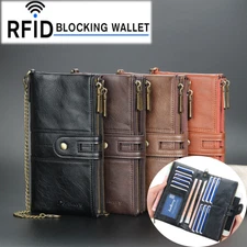 Mens RFID Blocking Portable Leather Mobile Phone Wallet Long Credit Card Holder