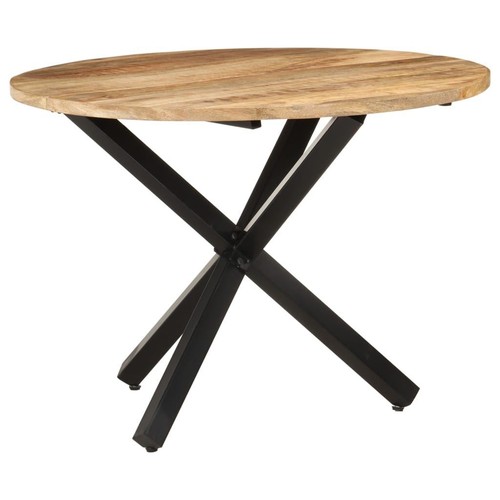 Wooden Dining Table Round Rough Mango Wood Powder-Coated Steel Legs Furniture - Picture 9 of 10