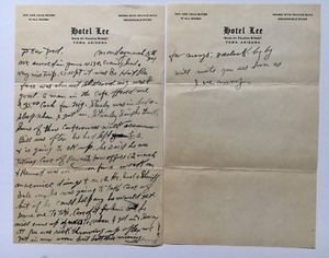 Vintage 1934 Yuma Arizona Hotel Lee letterhead Main At Fourth Street (2 pages)