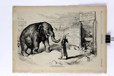 Authentic 1871 Wood Engraving Republican Elephant by Thomas Nast RARE!