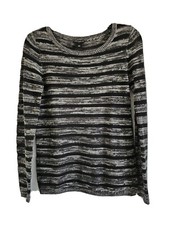 ANN TAYLOR WOMEN'S SZ XS BLACK GRAY STRIPES KNIT SWEATER LS