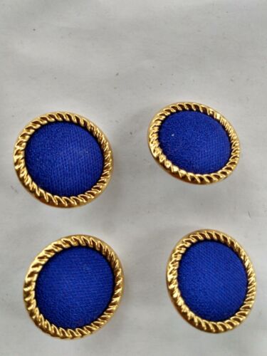 12 GOLD RIM BLU PURPLE FABRIC COVERED 1 1/8 inch ROUND METAL SHANK BUTTON - Picture 2 of 3