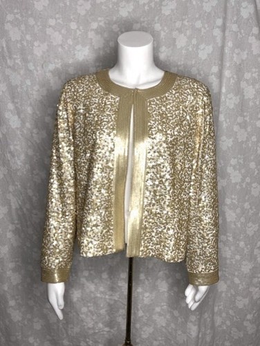 NWT $990 DONCASTER Collection Gold Sequined Cardigan & Tank 2 Pc Set Women's 14 - Picture 3 of 12