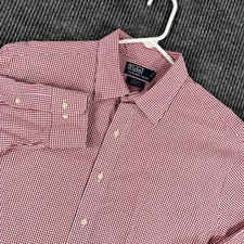 Polo Ralph Lauren Shirt Mens 17.5 Red Check Long Sleeve Button Up Curham Classic