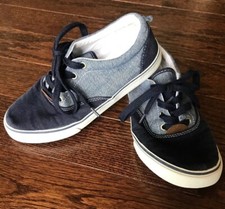 Gymboree Boys 3 Canvas Shoes Sneakers Navy Chambray Blue Lace Up Dressy EUC