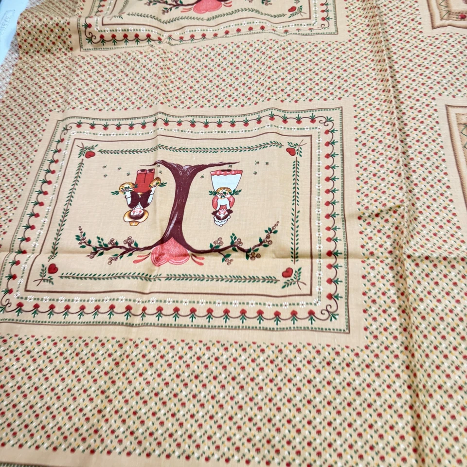 vintage fabric brown hearts homestead panel 106x90 70s mcm retro - Image 3 of 4