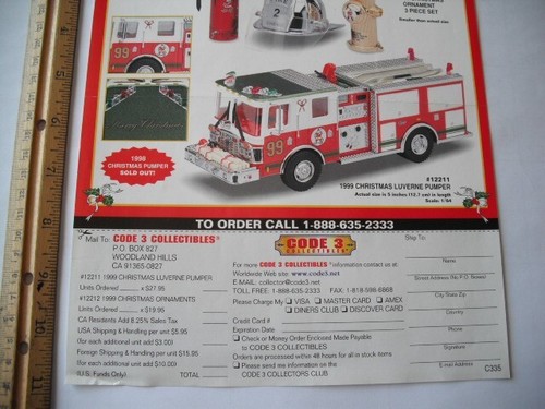 CODE 3 SAMMLERSTÜCKE 1999 WEIHNACHTSAUSGABE #2 LUVERNE PUMPER WERBEBLATT - Bild 3 von 3