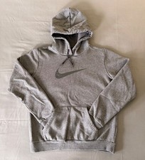 NIKE Swoosh Logo Fleece Pullover Hoodie Gray Youth L