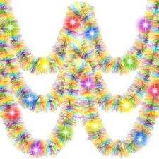 Chuangdi 16.4 ft Easter Tinsel Garland with LED Egg Colored, Colored Light