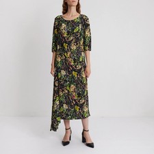 Prada Floral Mosaic Maxi Dress Black Rose Print Silk Crepe Open Back XS US2 IT38