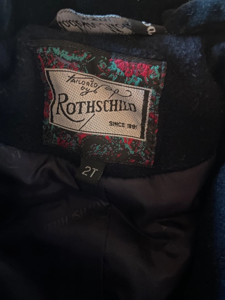 Abrigo de lana Rothschild para niñas talla 2T azul marino con ribete de terciopelo azul marino nuevo sin etiqueta Foto 3 de 4