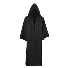 Men Tunic Hooded Robe Cloak Knight Gothic Fancy Dress X-Large, Adult Black