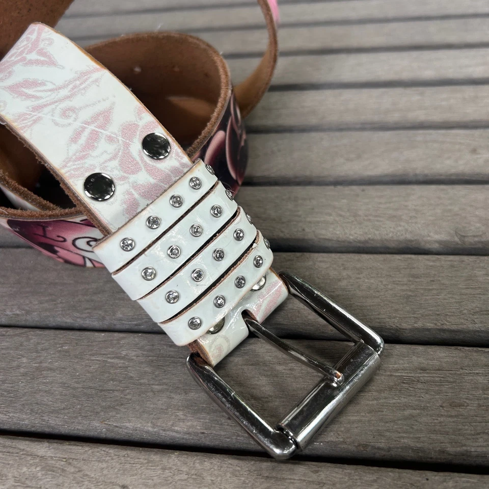 Ed Hardy Tattoo Bling Handmade Leather Belt Size Large READ - Image 2 of 4