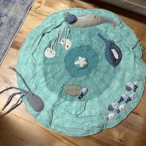 Crate & Barrel Kids Under the Sea Quilted Play Mat 34”Round Ocean Tummy Time EUC
