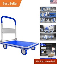 Heavy Duty Blue Push Cart Dolly - Foldable & Maneuverable for Easy Transport
