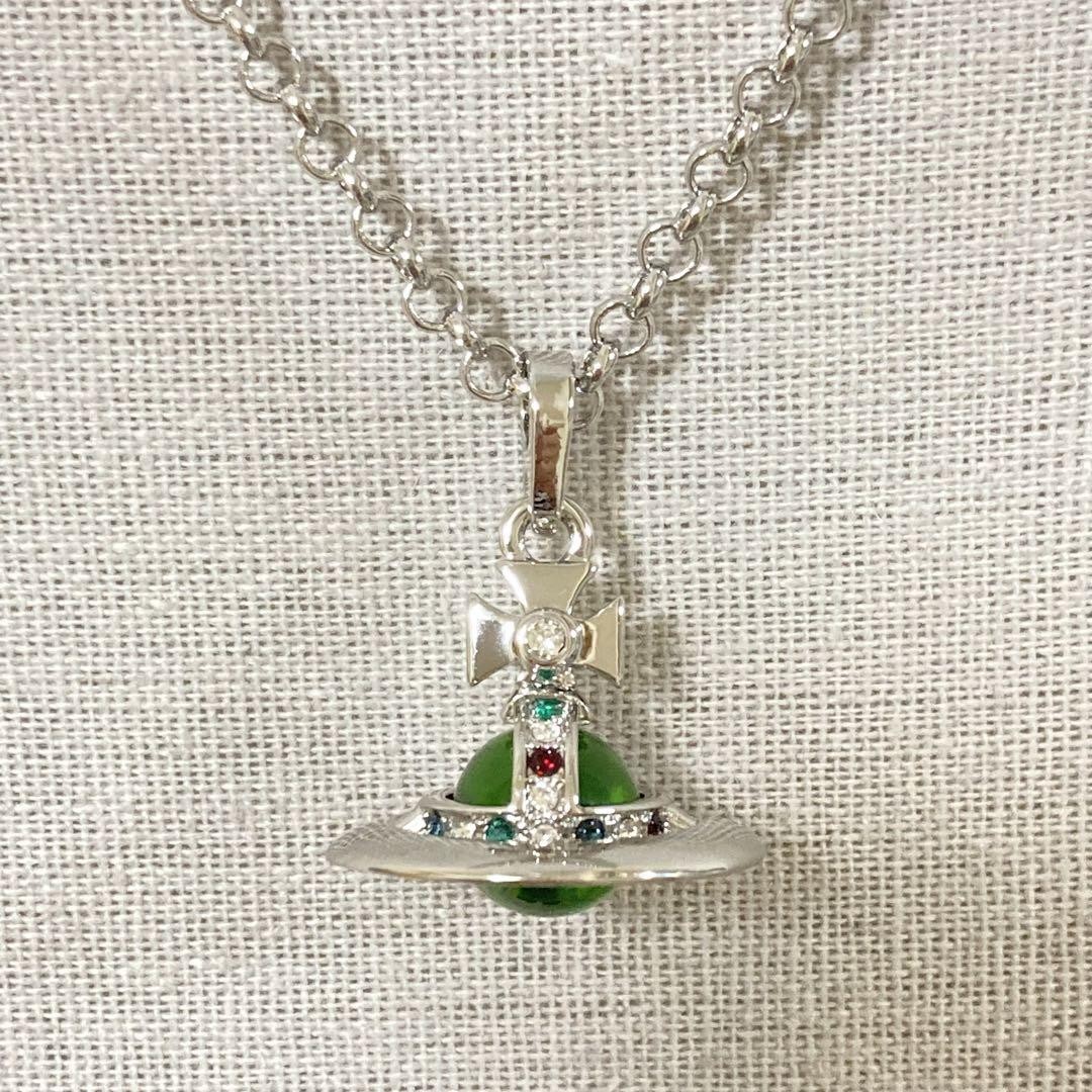 Vivienne Westwood Necklace Tiny Orb Silver x Green multi 2.3cm w