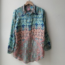 Johnny Was 100 Silk Button Front Tunic Top Women's Small