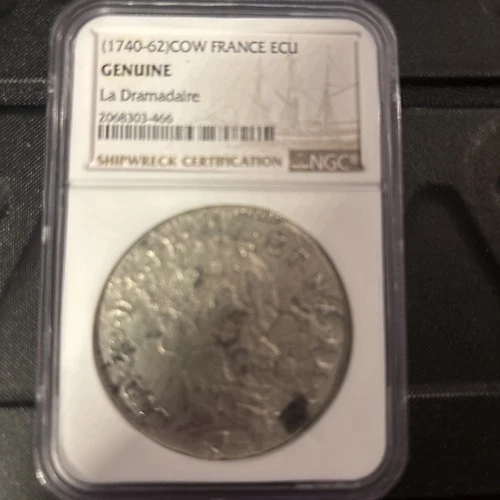 (1740-62) France Silver Ecu, La Dramadaire Shipwreck, NGC Genuine
