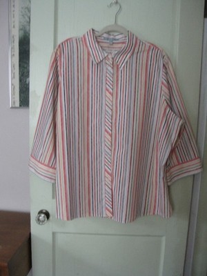 Foxcroft wrinkle-free, shaped fit 3/4 sleeve striped blouse size 22W
