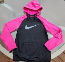 NIKE HOODIE, Black  Pink Color Block, Silver Logo, Girl's Medium 10-12 