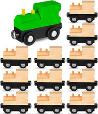 12 Pcs Unfinished DIY Wooden Trains Magnetic Unpainted Wooden Train Cars Toys...