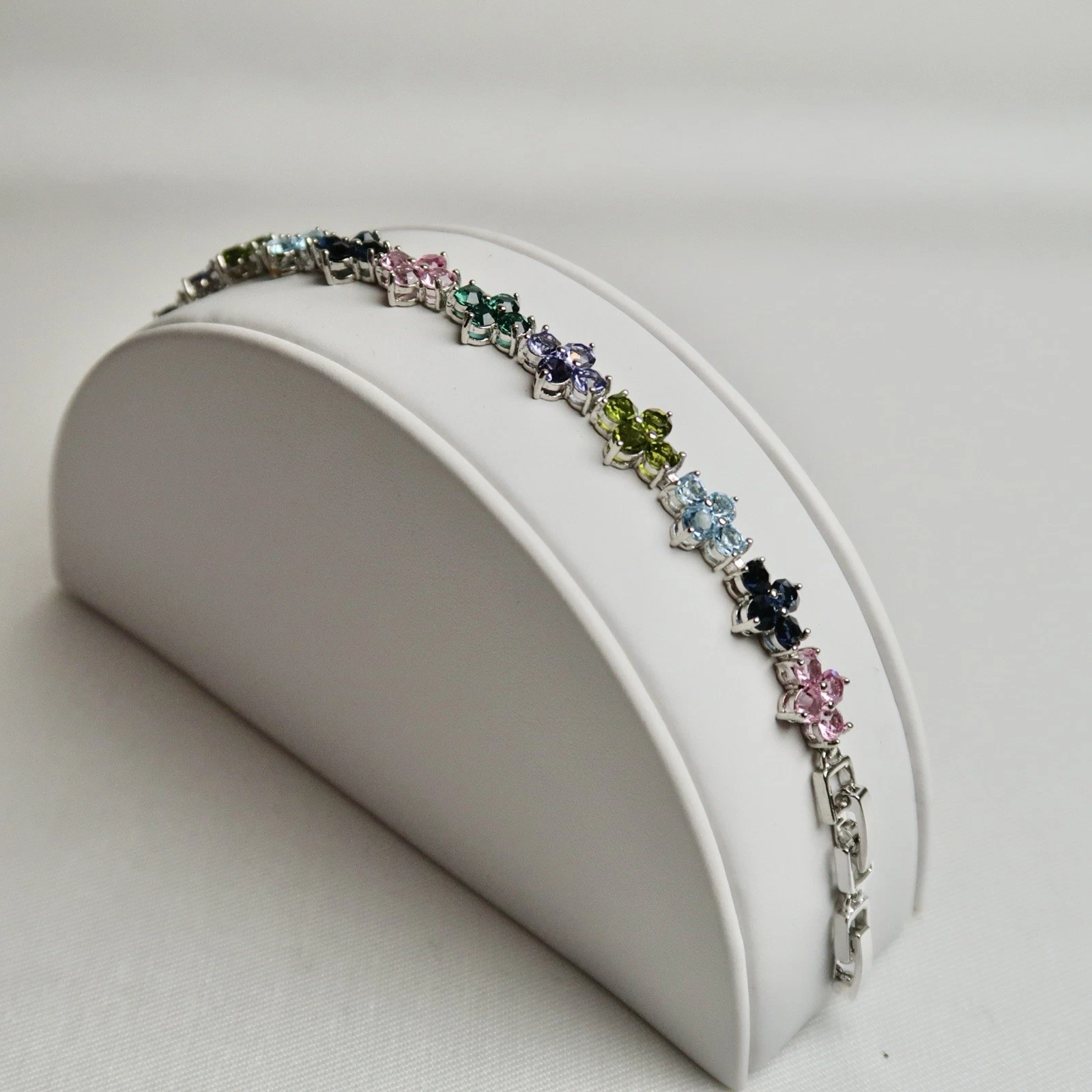 Elegant Multi Gemstone Floral Flower Silver Tone Vintage Bracelet Jewelry Br88