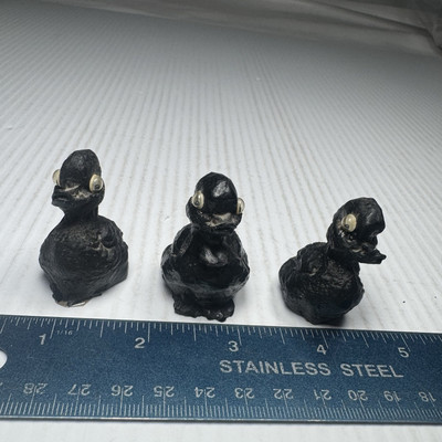Three Vintage Small Charcoal Duck Sculptures