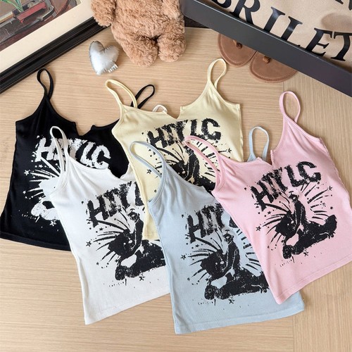 Soft Womens Vest With Letter Printed Pattern Chest Cushion And Camisole - Picture 7 of 13