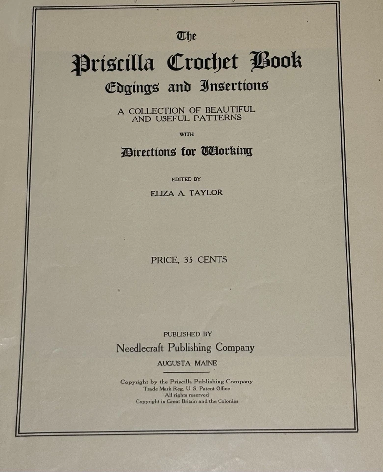 1915 Priscilla Crochet Book EDGINGS & INSERTIONS Nice vint. Crochet Patterns - Image 2 of 4