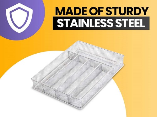 Metal Silverware Organizer for In-Drawer Cutlery Storage, 5 Compartment Mesh ... - Picture 3 of 5
