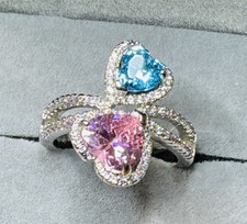 PINK & BLUE DOUBLE HEART SHAPED RING - WITH A...