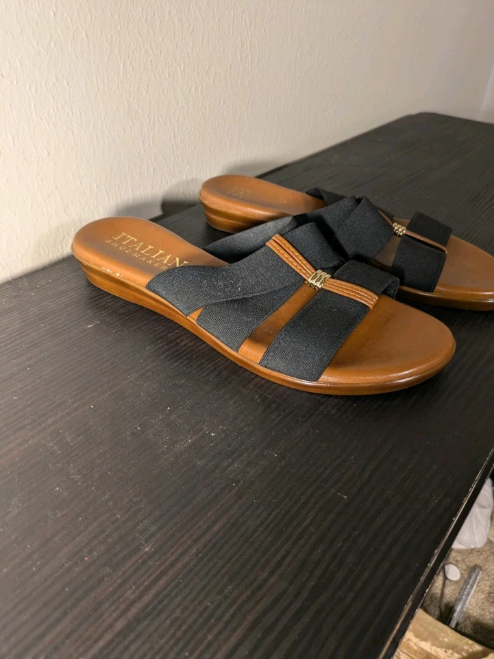 Italian Shoemakers Size 7.5 Sandal Flip Flop Black Fabric Women M - Image 2 of 4