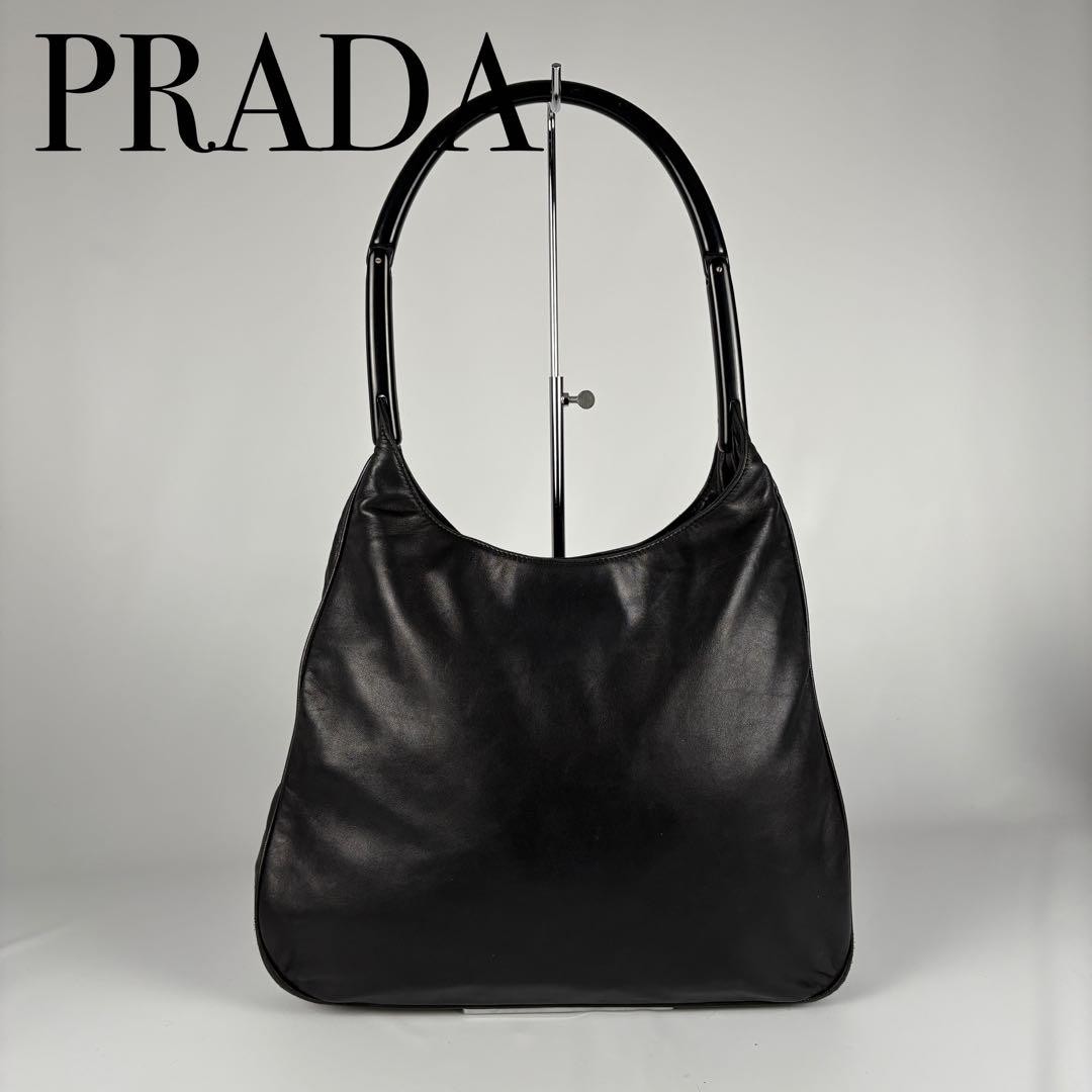 90s Prada Leather Shoulder Bag Black