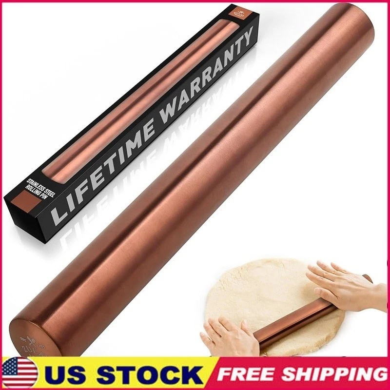 Stainless Steel Rolling Pin Non Stick Handle Free Easy Clean Dough Roller New