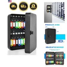 Key Cabinet Wall Mount Steel Lock Box 28 Keys Combination Lock Storage