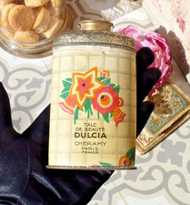 ANCIENNE BOITE "TALC de beauté DULCIA/ CHERAMY" en tôle lithographiée vers 1920