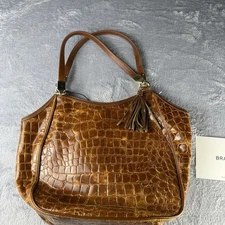 Brahmin Marianna Tan Gustavo Embossed Leather Tote Shoulder Bag Designer Luxury