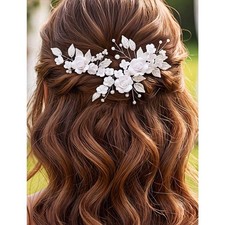 Flower Bride Wedding Headpiece Silver Leaf Bridal Hair Vine Pearl Accessory