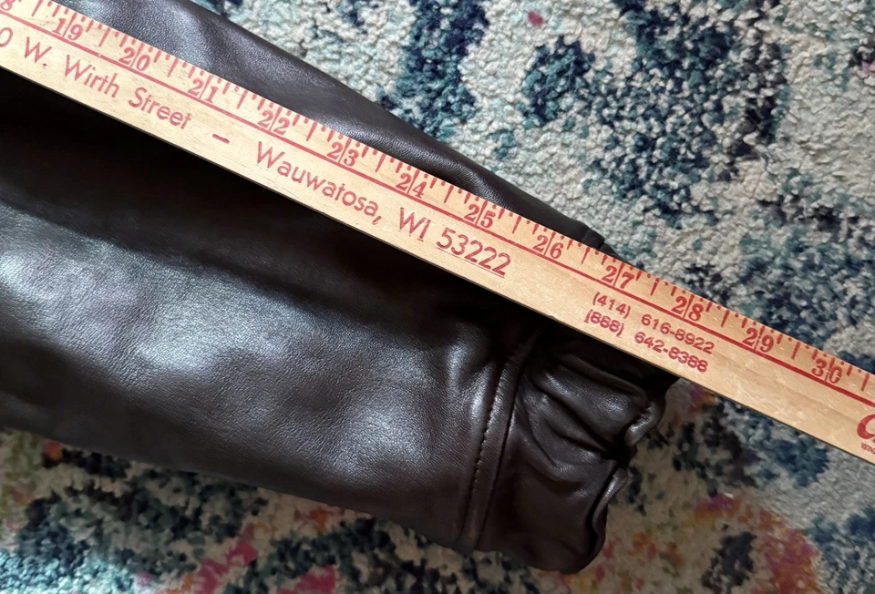 Men’s Neiman Marcus Super Soft Leather Parka- Coat- Size L- Brown- Lined- Hood - Image 4 of 4