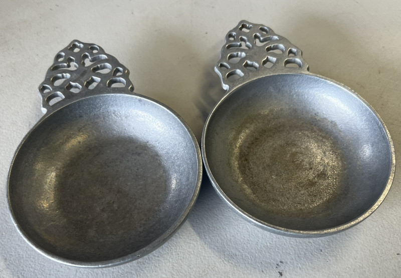 Pair of Wilton RWP Armetale Porriger's Bowls with Lace Handles