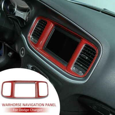 GPS Navigation Screen Frame Trim Bezels For Dodge Charger 2015 Red Carbon Fiber