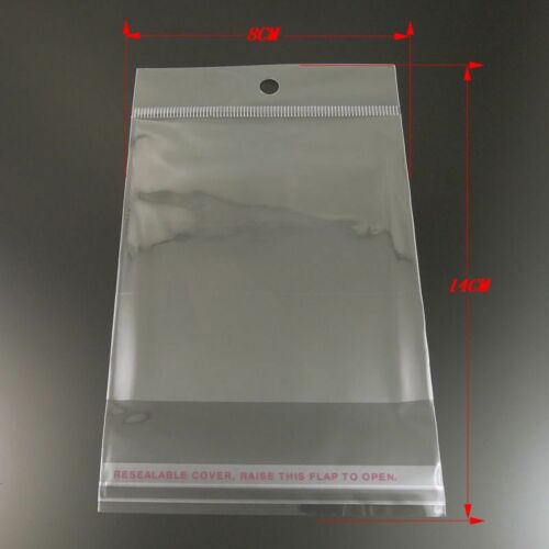 100pcs Transparent Self Adhesive Seal Plastic Bag Packing Jewelry Storage 14*8cm - Picture 1 of 4