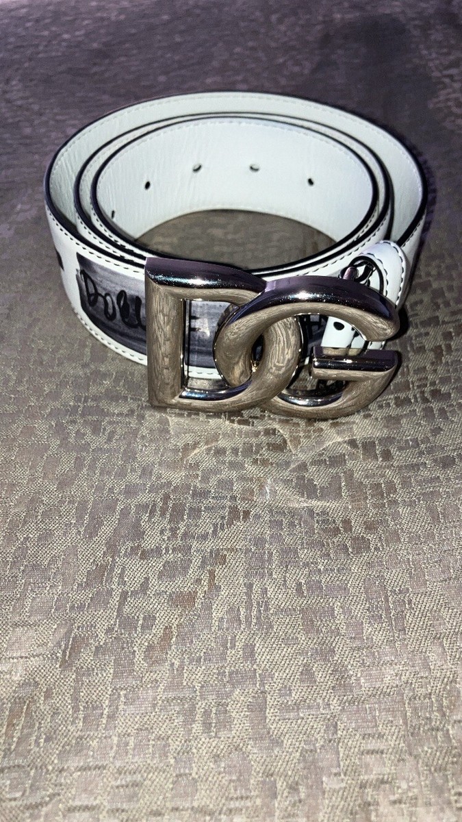 Dolce & Gabbana DG Logo Buckle Graffiti Leather Belt. Sz32